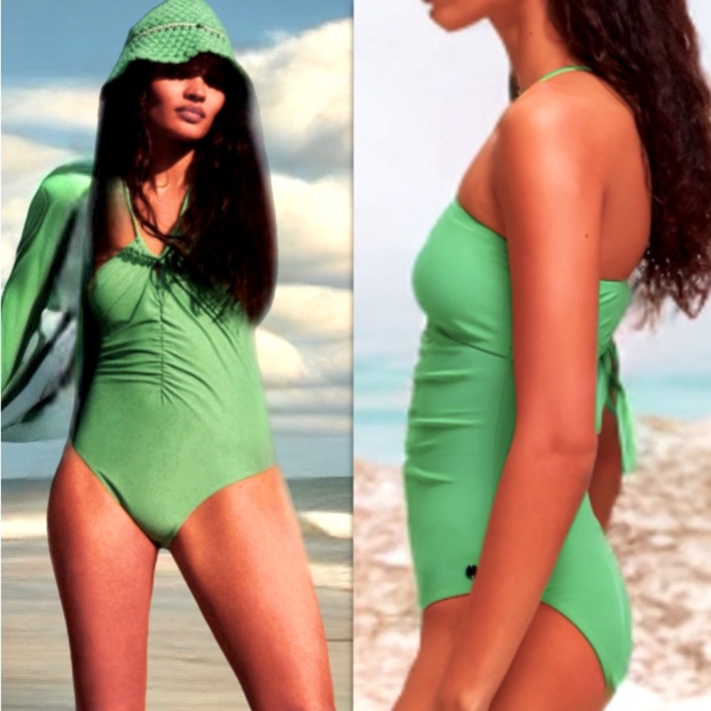 NEW SCOTCH &SODA AMSTERDAM GREEN SWIMSUIT ONE PIECE HIGH CUT SIDES BACKLESS SZ S